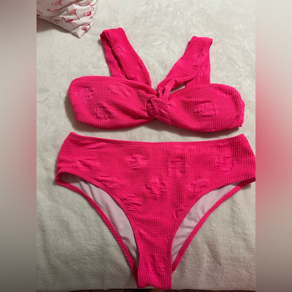SHEIN Hot Pink Textured Bikini Set